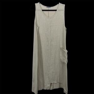 Angela‎ Mara SZ L/XL Midi Asymmetrical Dress Cotton Linen Blend Minimalist Cream